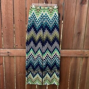 Coco Bianco Palazzo Chevron Peacock Pants Size Small NWT